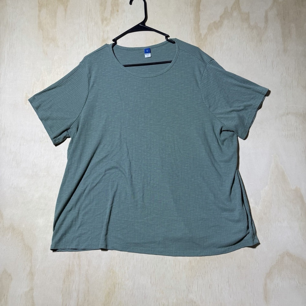 Old Navy Luxe Womens XXL Green Ribbed Short Sleeve Scoop Neck Tunic Top 2X